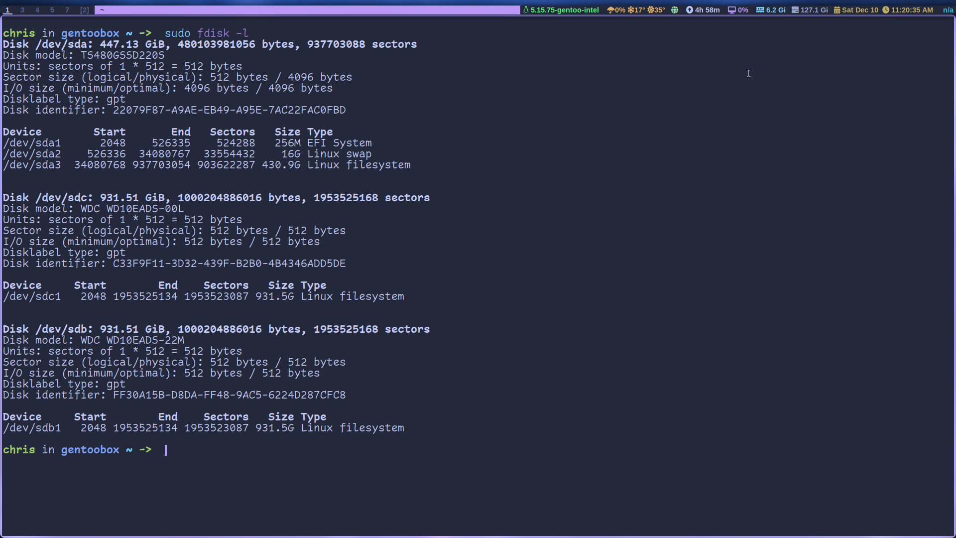 fdisk output